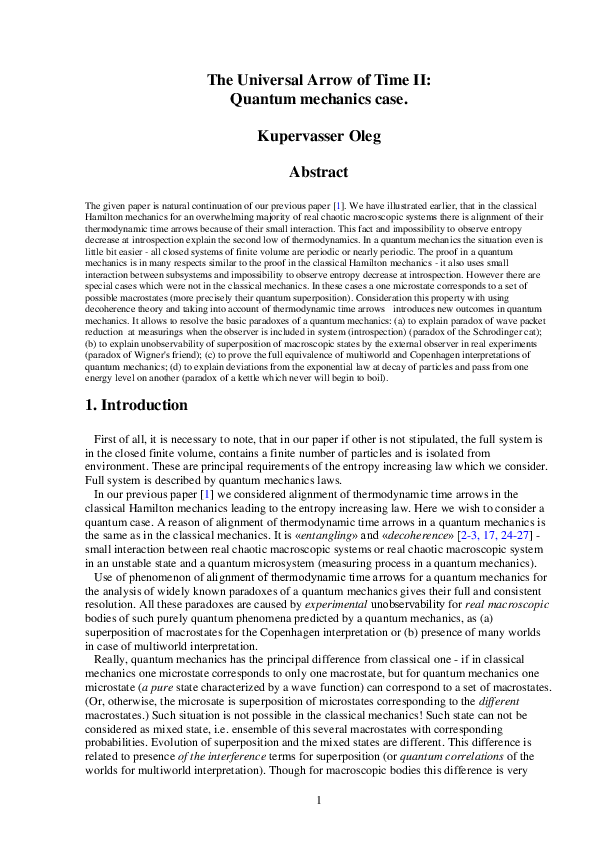 (PDF) The Universal Arrow of Time II: Quantum mechanics case
