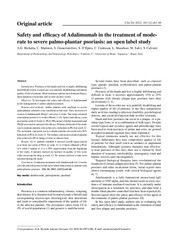 (PDF) Safety and efficacy of Adalimumab in the treatment of moderate to ...