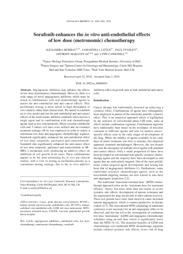 (PDF) Sorafenib enhances the in vitro anti-endothelial effects of low ...