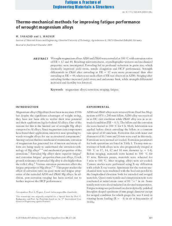 (PDF) Thermo-mechanical methods for improving fatigue performance of ...