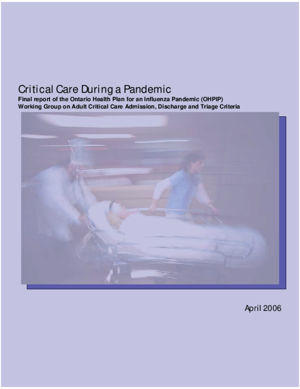 (PDF) Critical Care During a Pandemic: Final report of the Ontario ...