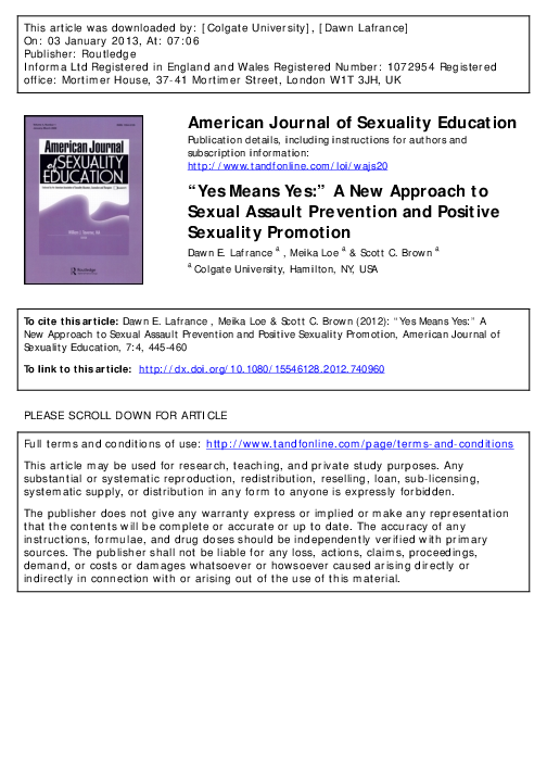 (PDF) Yes Means Yes: " A New Approach to Sexual Assault Prevention and ...