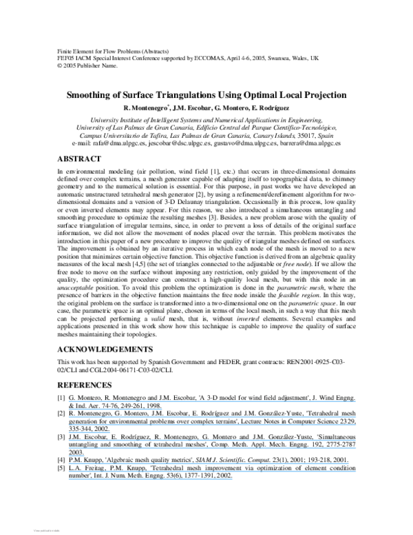 (PDF) Smoothing of Surface Triangulations Using Optimal Local Projection