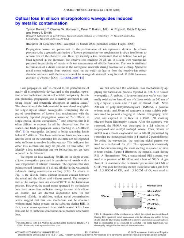 (PDF) Optical loss in silicon microphotonic waveguides induced by ...