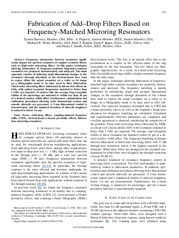 (PDF) Fabrication of add-drop filters based on frequency-matched ...