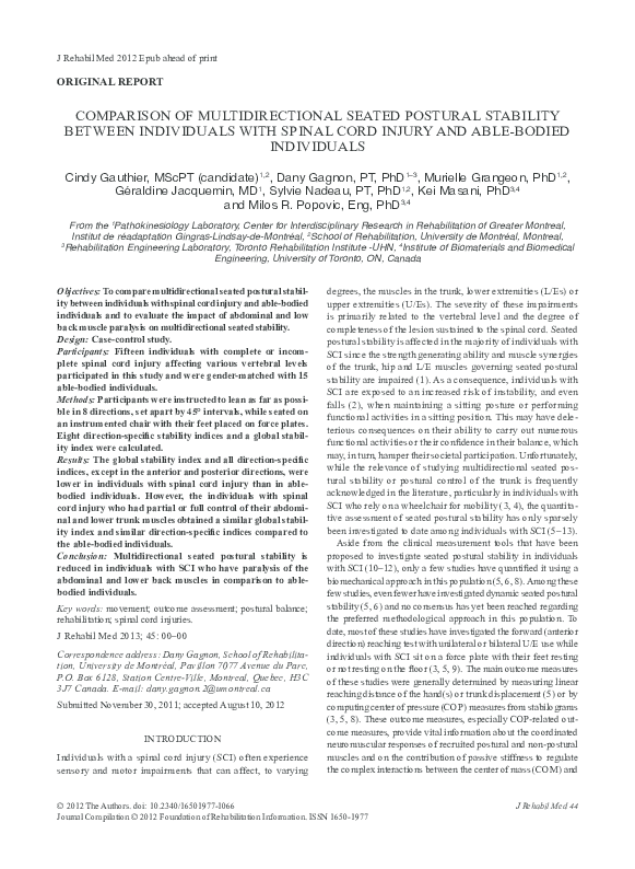 (PDF) Comparison of multidirectional seated postural stability between ...