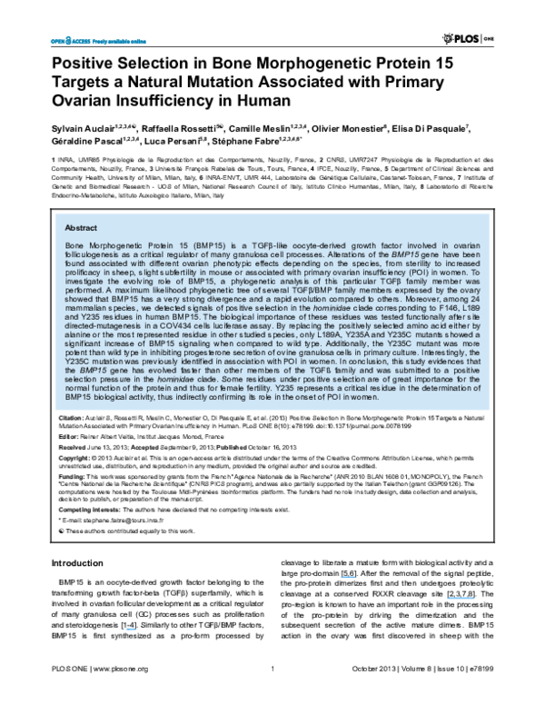(PDF) Positive Selection in Bone Morphogenetic Protein 15 Targets a ...