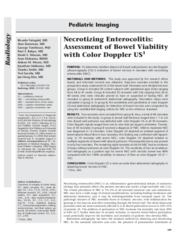(PDF) Necrotizing Enterocolitis: Assessment of Bowel Viability with ...