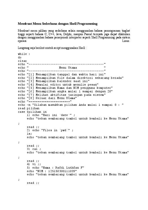 (DOC) Membuat Menu Sederhana dengan Shell Programming