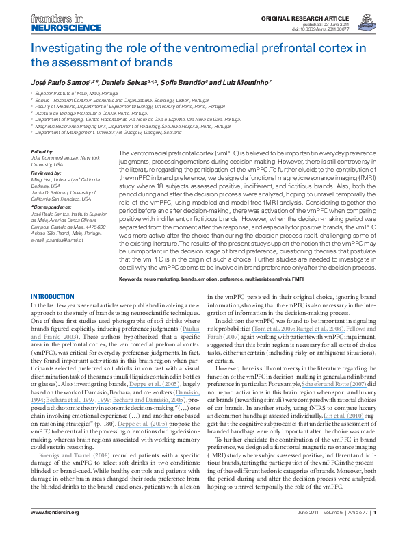 (PDF) Investigating the Role of the Ventromedial Prefrontal Cortex in ...