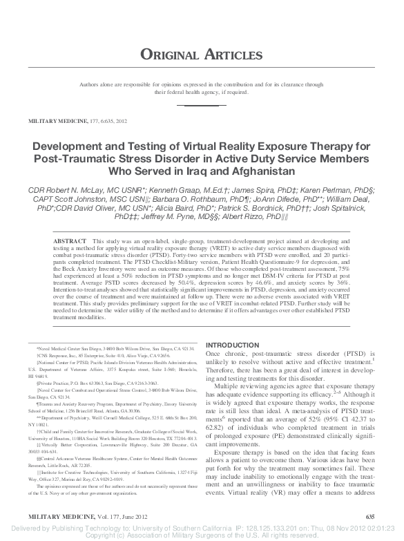(PDF) Development and Testing of Virtual Reality Exposure Therapy for