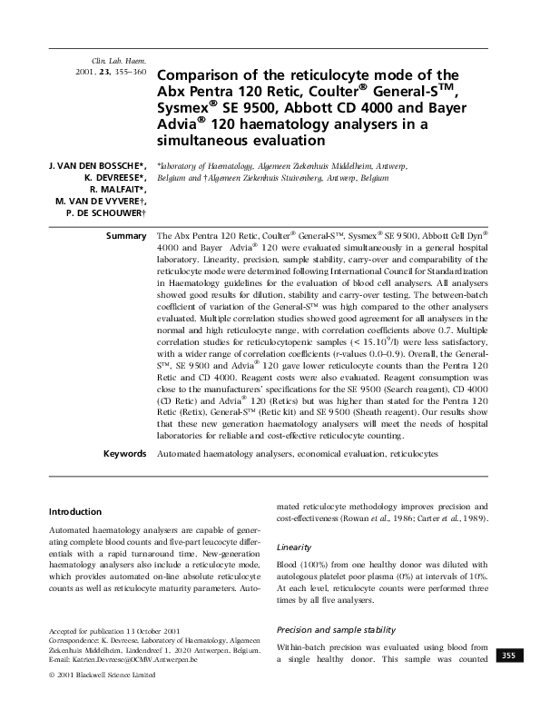 (PDF) Comparison of the reticulocyte mode of the Abx Pentra 120 Retic ...