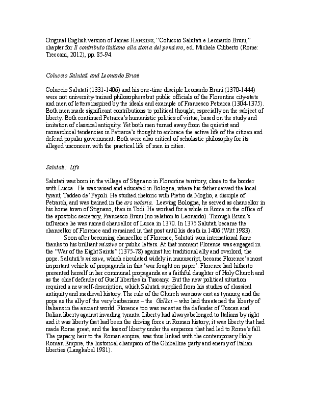 (DOC) The political thought of Coluccio Salutati and Leonardo Bruni