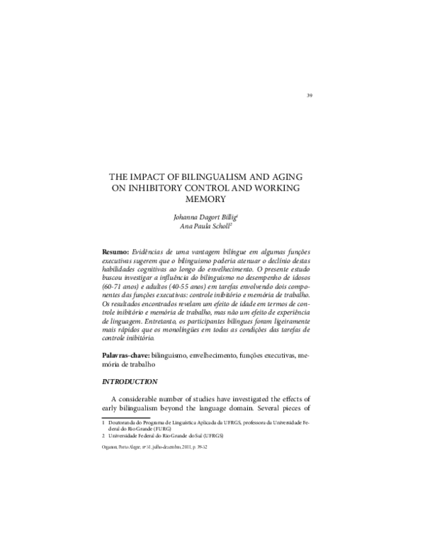 (PDF) The Impact of Bilingualism and Aging on Inhibitory Control and ...
