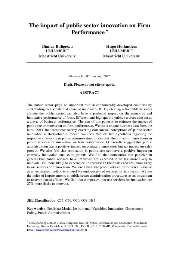 (PDF) The impact of public sector innovation on Firm Performance