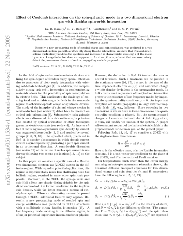 (PDF) Effect of Coulomb interaction on the spin-galvanic mode in a two ...