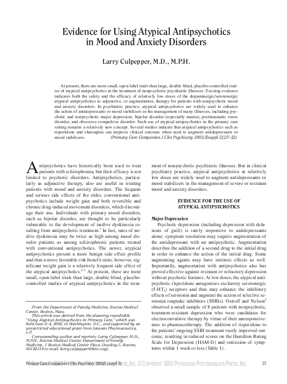 (PDF) Evidence for Using Atypical Antipsychotics in Mood and Anxiety ...