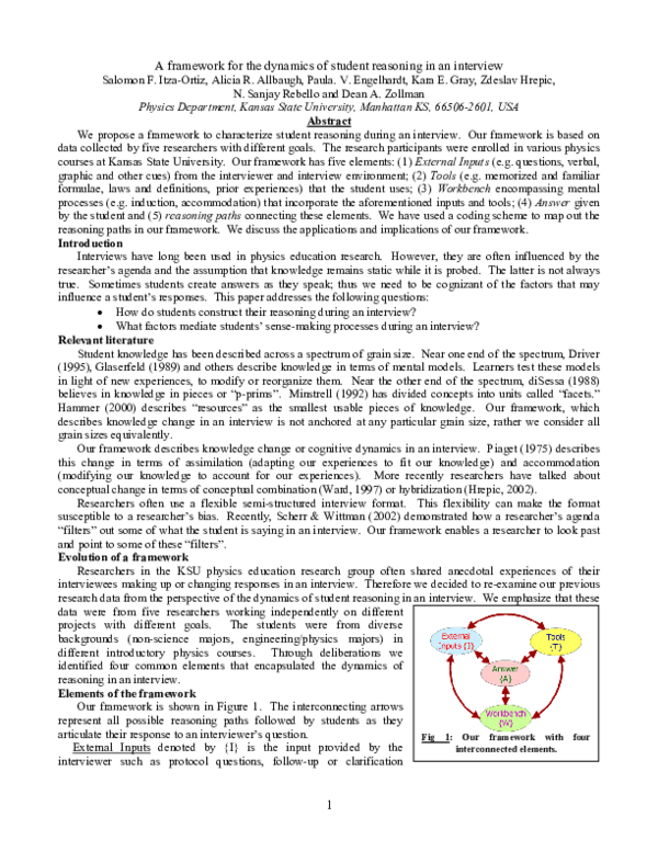 (PDF) A framework for the dynamics of student reasoning in an interview