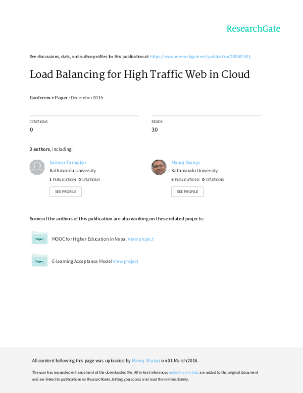 (PDF) Load Balancing for High Traffic Web Server in Cloud
