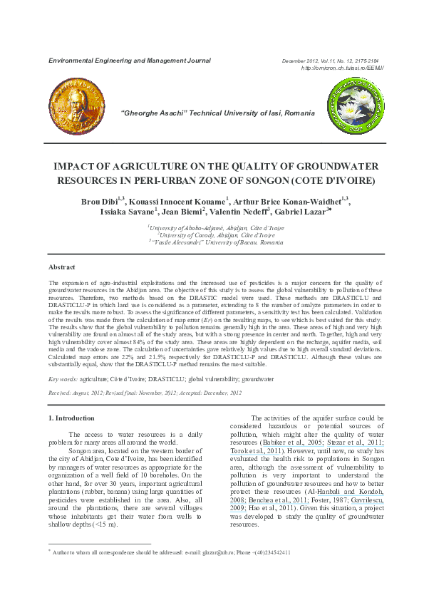 (PDF) Impact of agriculture on the quality of groundwater resources in ...