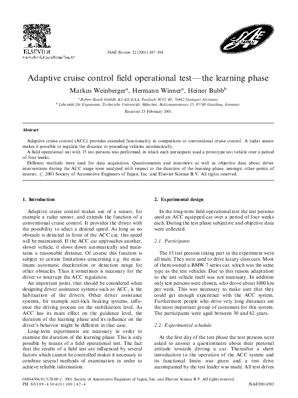(PDF) Adaptive cruise control field operational test—the learning phase