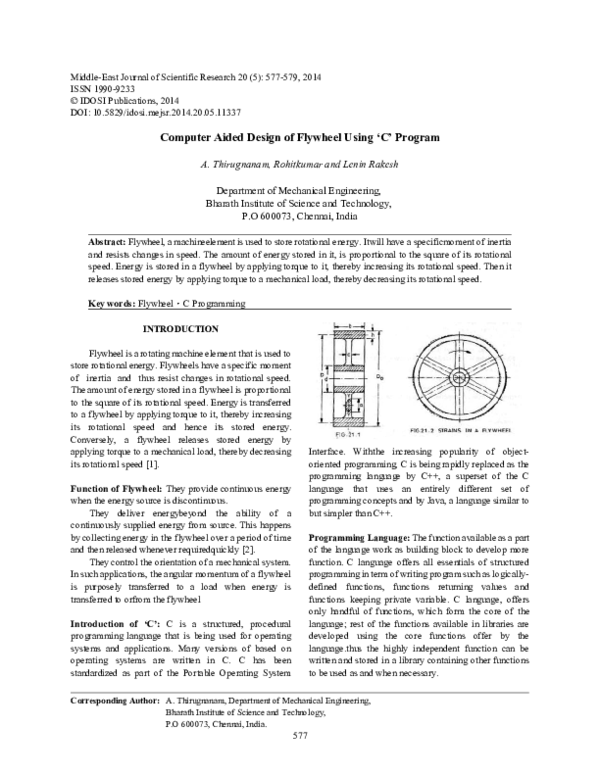(PDF) Computer Aided Design of Flywheel Using 'C' Program