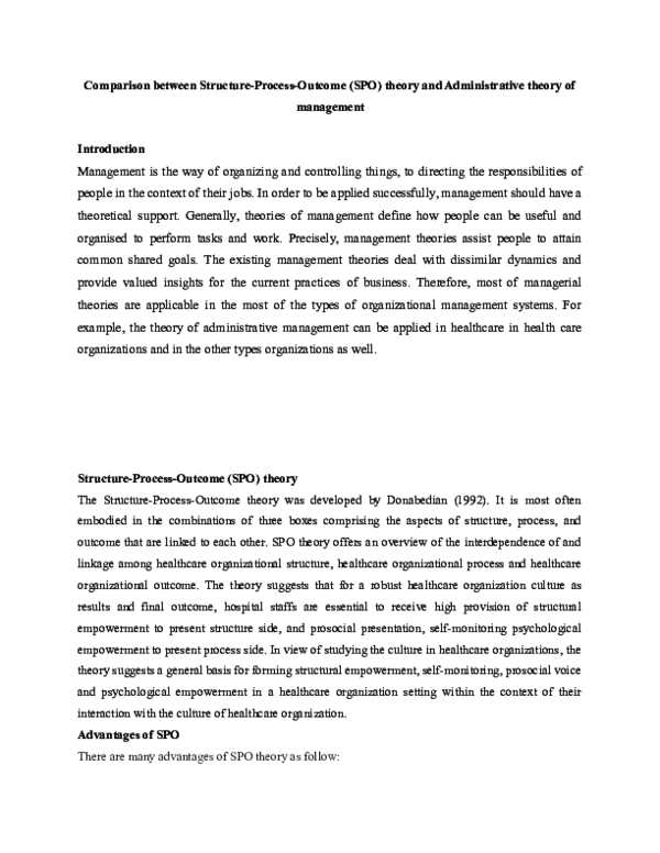 (DOC) Comparison between Structure-Process-Outcome (SPO) theory and ...