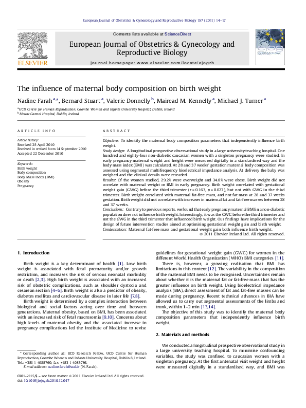 (PDF) The influence of maternal body composition on birth weight