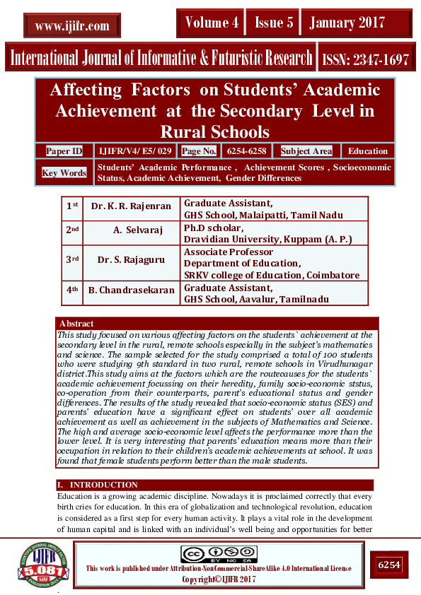 (PDF) Affecting Factors on Students’ Academic Achievement at the ...