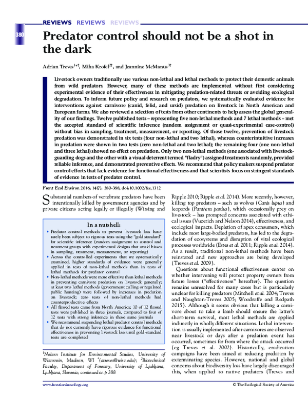(PDF) Predator control should not be a shot in the dark