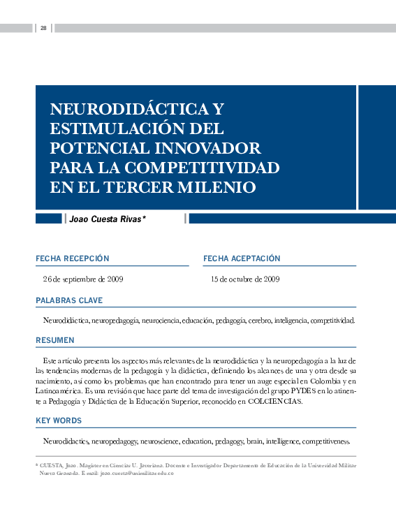 (PDF) Neurodidáctica y estimulacióN del poteNcial iNNovador para la competitividad eN el tercer (PDF) Neurodidáctica y estimulacióN del poteNcial iNNovador para la competitividad eN el tercer