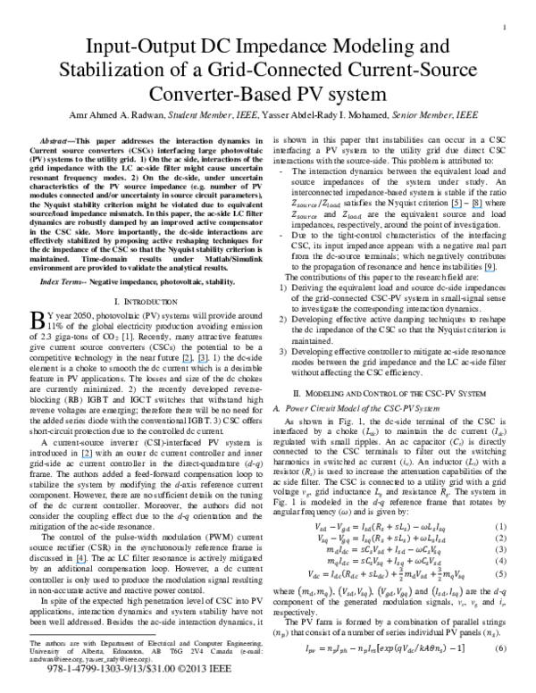 (PDF) Input-output DC impedance modeling and stabilization of a grid ...