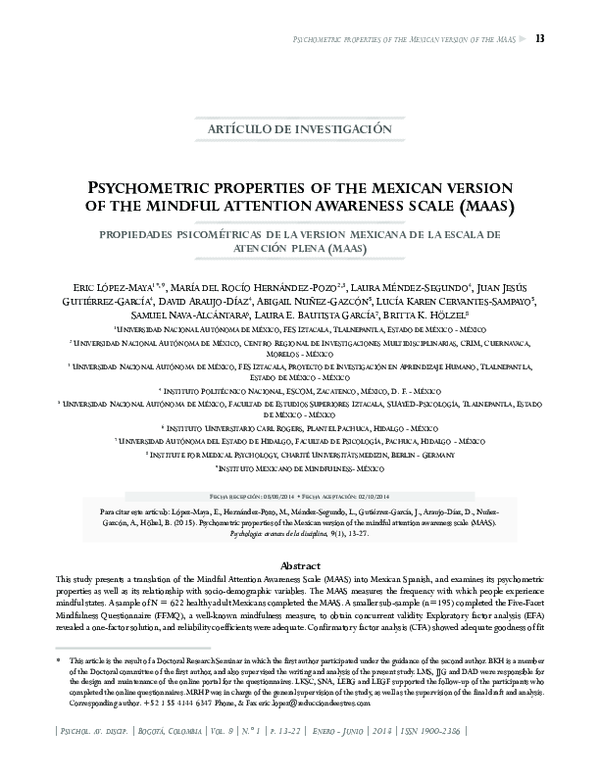 (PDF) Psychometric properties of the Mexican version of the Mindful ...