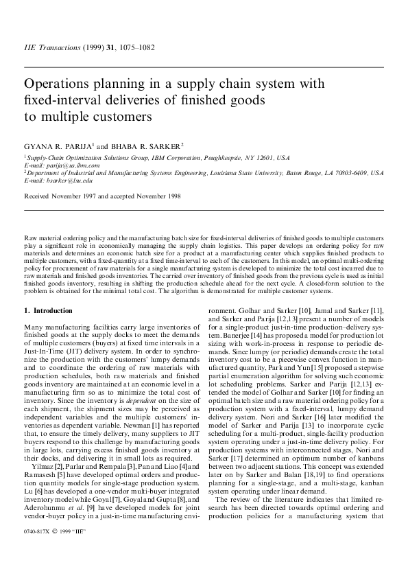 (PDF) Operations planning in a supply chain system with fixed-interval ...