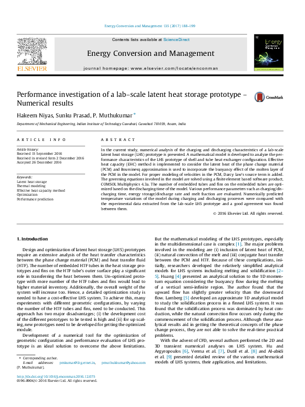 (PDF) Performance investigation of a lab–scale latent heat storage ...