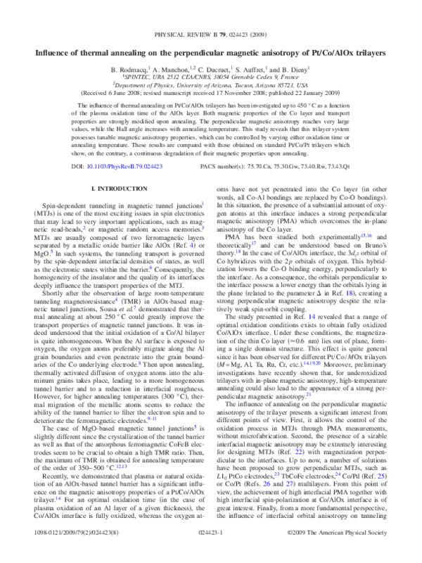 (PDF) Influence of thermal annealing on the perpendicular magnetic ...