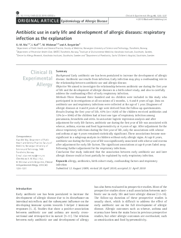 (PDF) Antibiotic use in early life and development of allergic diseases ...