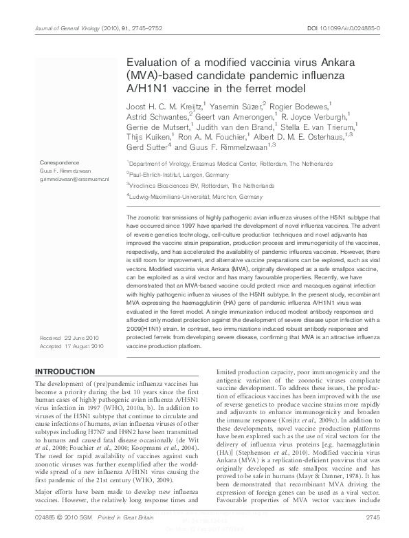 (PDF) Evaluation of a modified vaccinia virus Ankara (MVA)-based ...