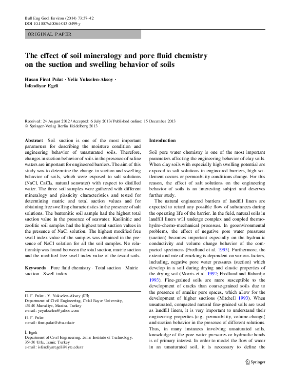 (PDF) The effect of soil mineralogy and pore fluid chemistry on the ...