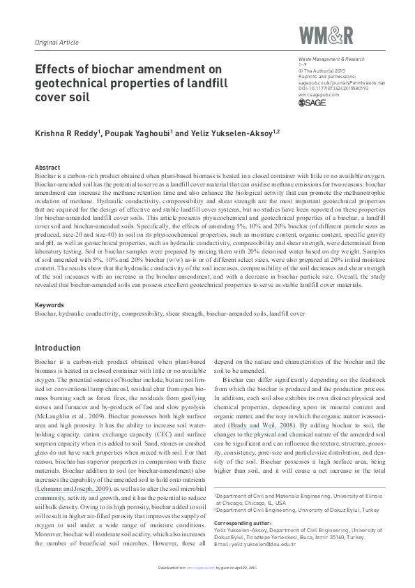 (PDF) Effects of biochar amendment on geotechnical properties of ...