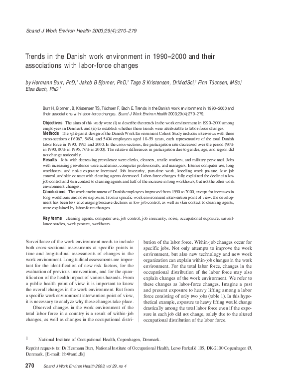 (PDF) Trends in the Danish work environment in 1990-2000 and their ...