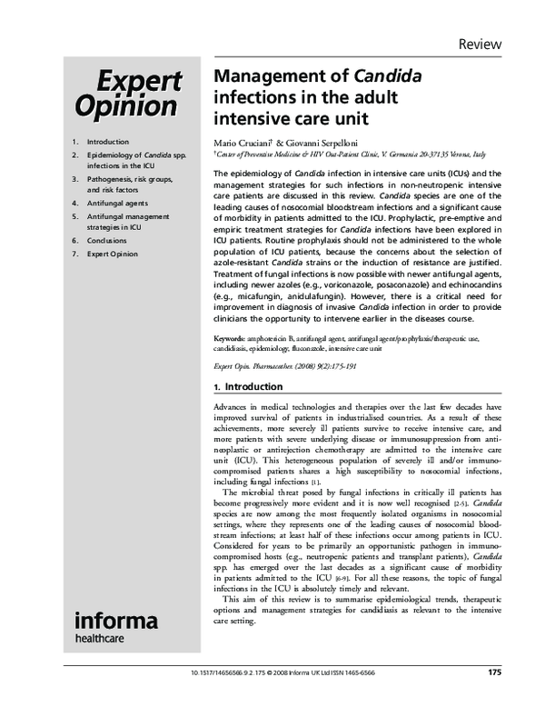 (PDF) Management of Candida infections in the adult intensive care unit