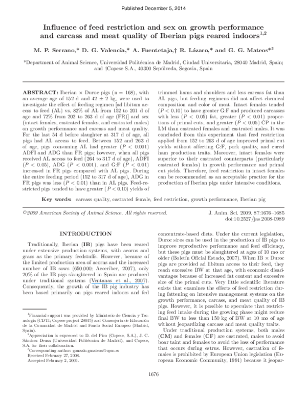 (PDF) Influence of feed restriction and sex on growth performance and ...