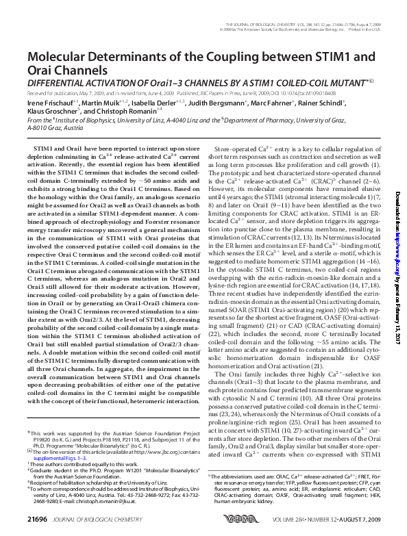 (PDF) Molecular Determinants of the Coupling between STIM1 and Orai ...