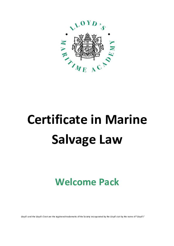 (PDF) Certificate in Marine Salvage Law Pack Jacek Placek