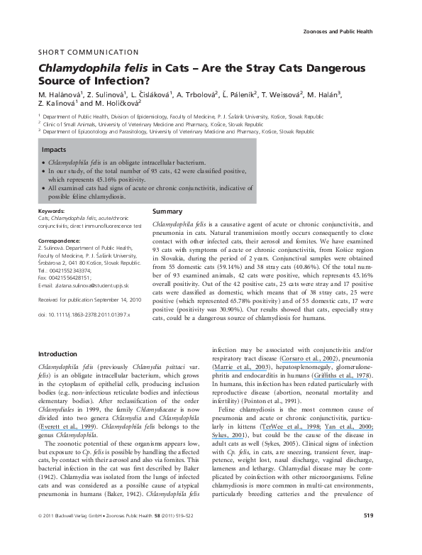 (PDF) Chlamydophila felis in Cats Are the Stray Cats Dangerous Source