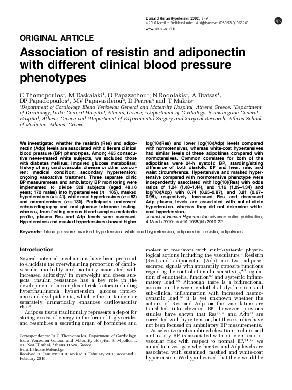 (PDF) Association of resistin and adiponectin with different clinical ...