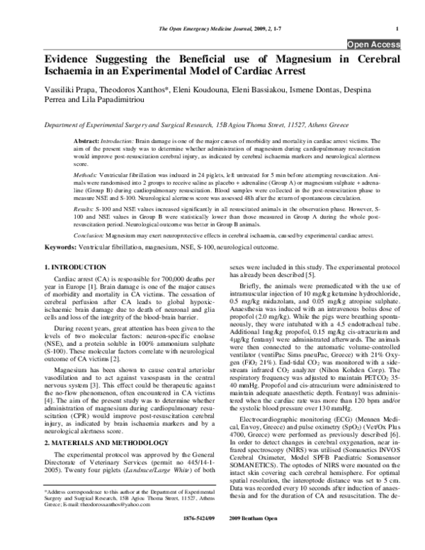 (PDF) Evidence Suggesting the Beneficial use of Magnesium in Cerebral Ischaemia in an