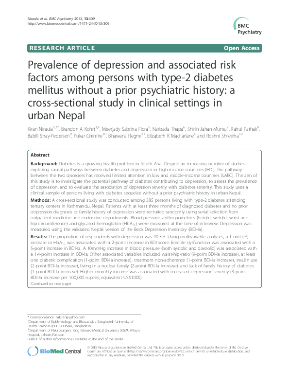 (PDF) Prevalence of depression and associated risk factors among ...