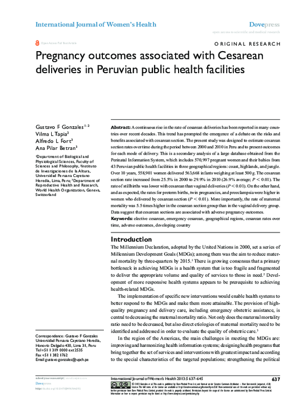 (PDF) Pregnancy outcomes associated with Cesarean deliveries in ...
